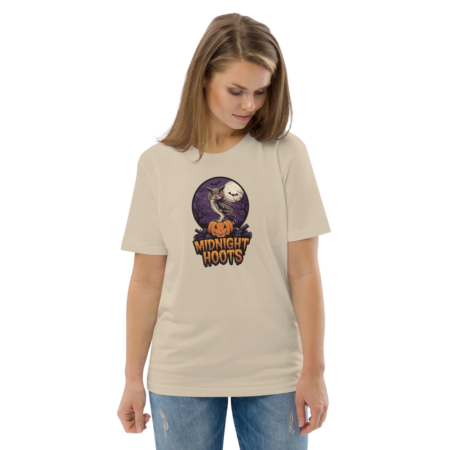 Unisex Organic Cotton T-Shirt: Halloween Owl Eco Fashion USA Desert Dust Dudeily