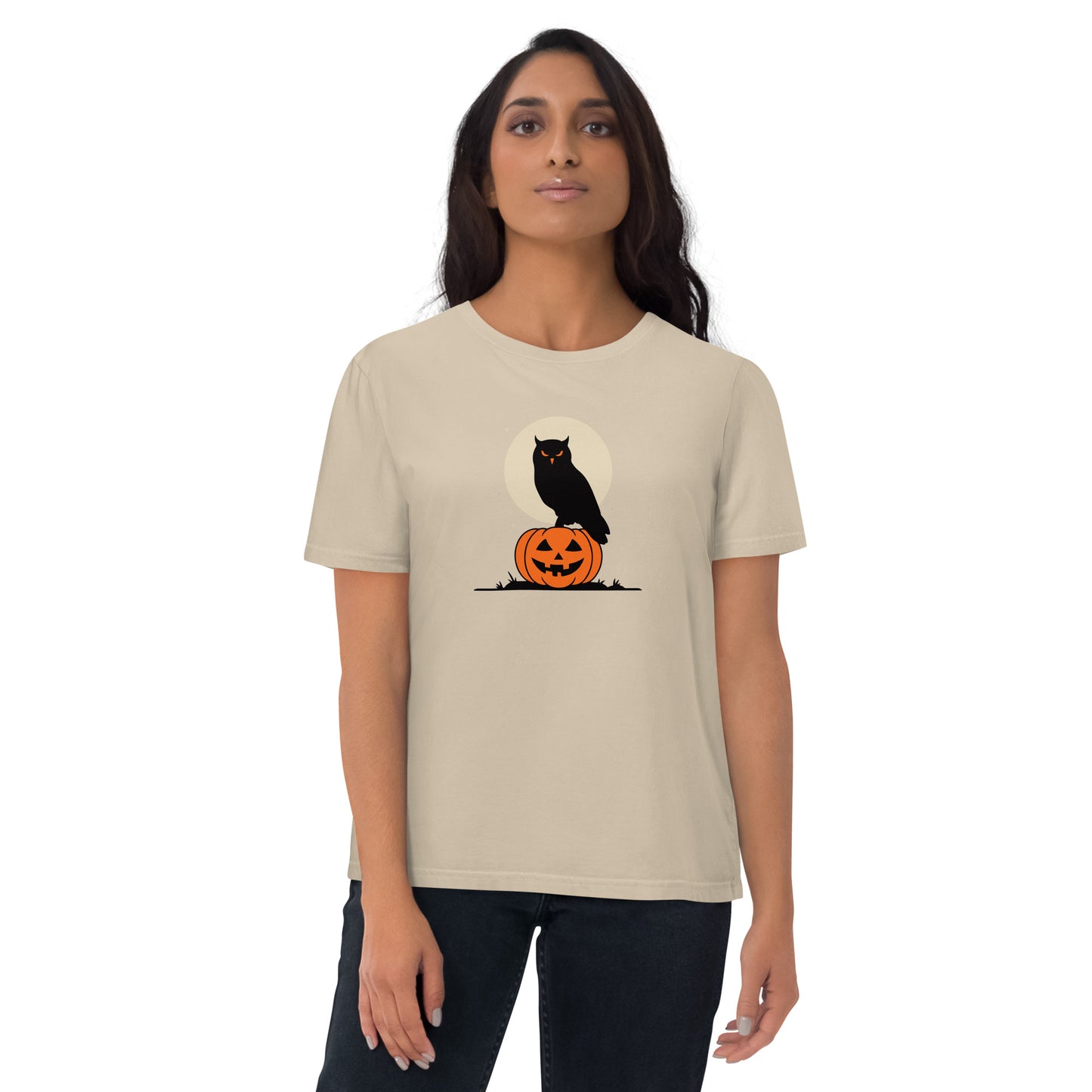 Unisex Organic Cotton T-Shirt: Halloween Owl Sustainable Style USA Desert Dust Dudeily