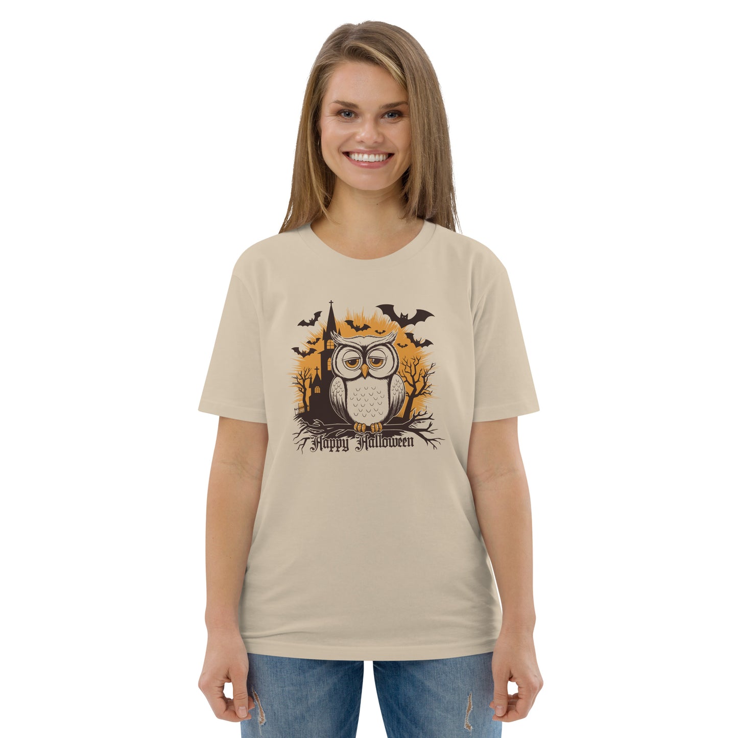 Unisex Organic Cotton T-Shirt: Halloween Owl Eco-Friendly Style USA Dudeily