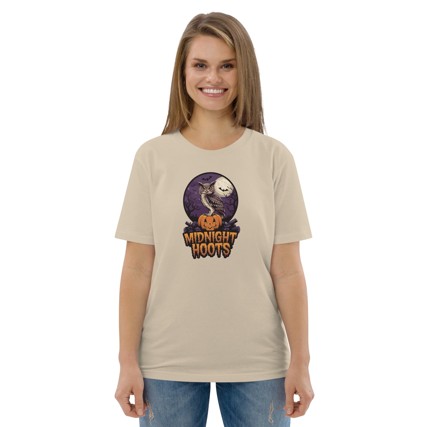 Unisex Organic Cotton T-Shirt: Halloween Owl Eco Fashion USA Dudeily