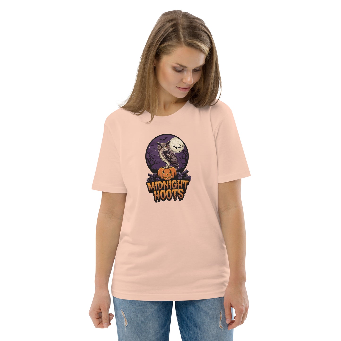 Unisex Organic Cotton T-Shirt: Halloween Owl Eco Fashion USA Fraiche Peche Dudeily