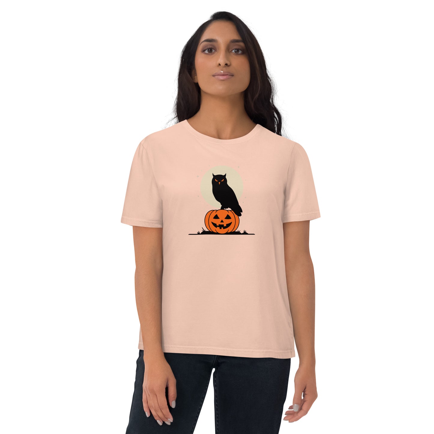 Unisex Organic Cotton T-Shirt: Halloween Owl Sustainable Style USA Fraiche Peche Dudeily