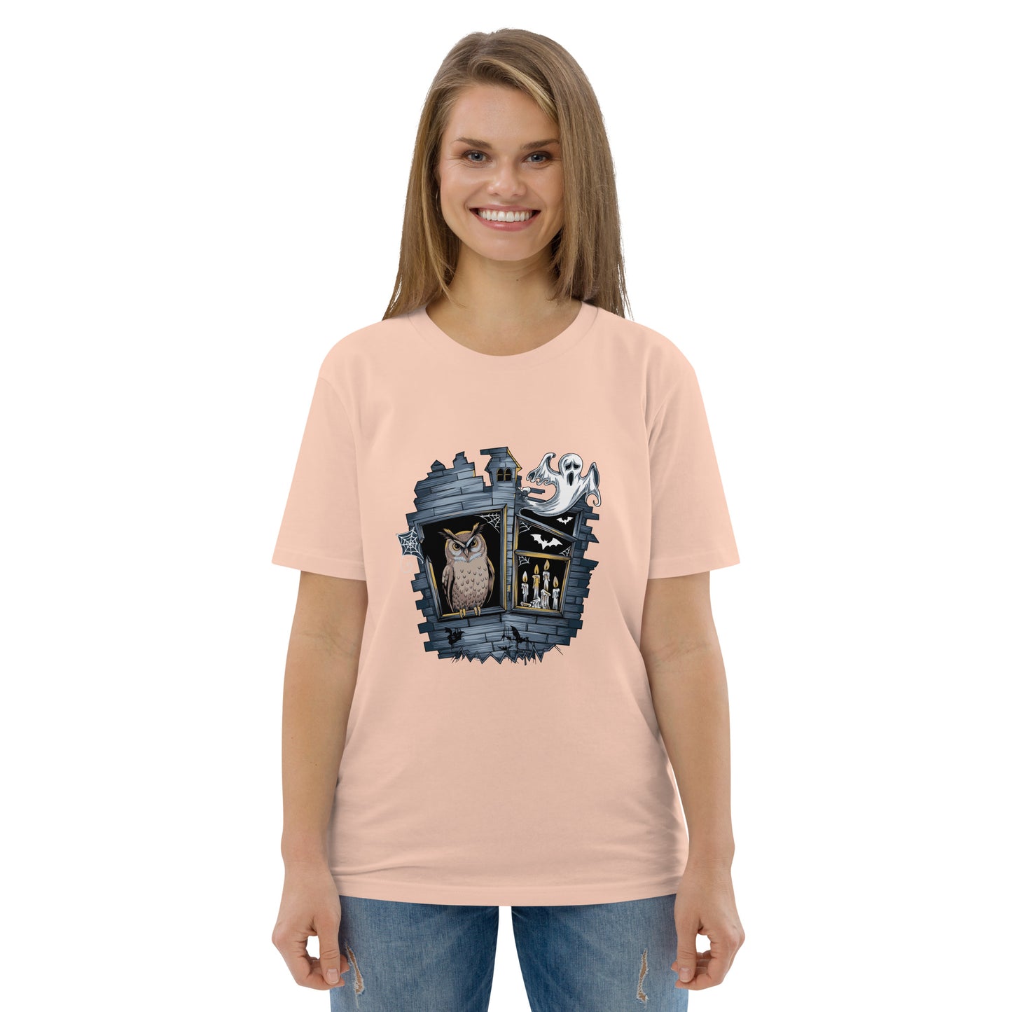 Unisex Organic Cotton T-Shirt: Halloween Owl Eco-Friendly Style USA Fraiche Peche Dudeily
