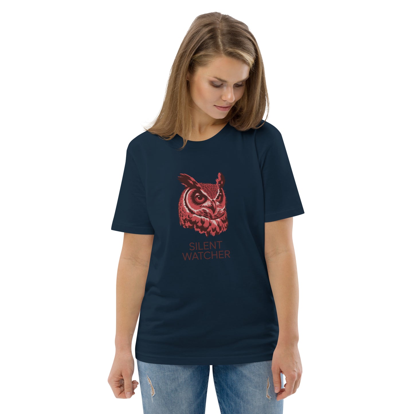 Unisex Organic Cotton T-Shirt: 'Silent Watcher' | Sustainable Owl Fashion USA Dudeily