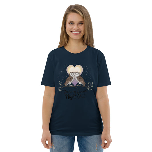 Owl-Themed Unisex Organic Cotton T-Shirt | Sustainable Fashion French Navy Dudeily
