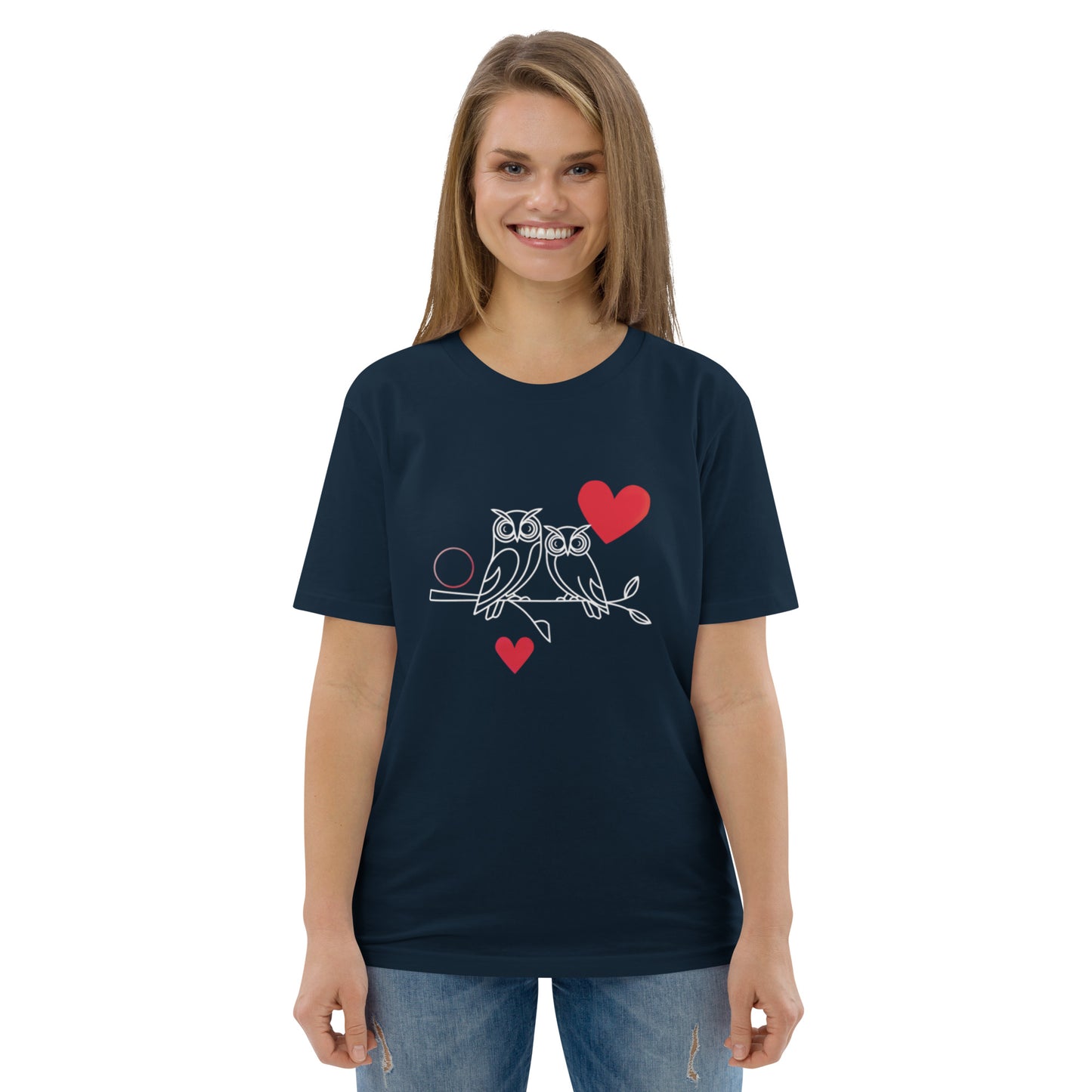 Owl-Themed Unisex Organic Cotton T-Shirt | Eco-Friendly French Navy Dudeily
