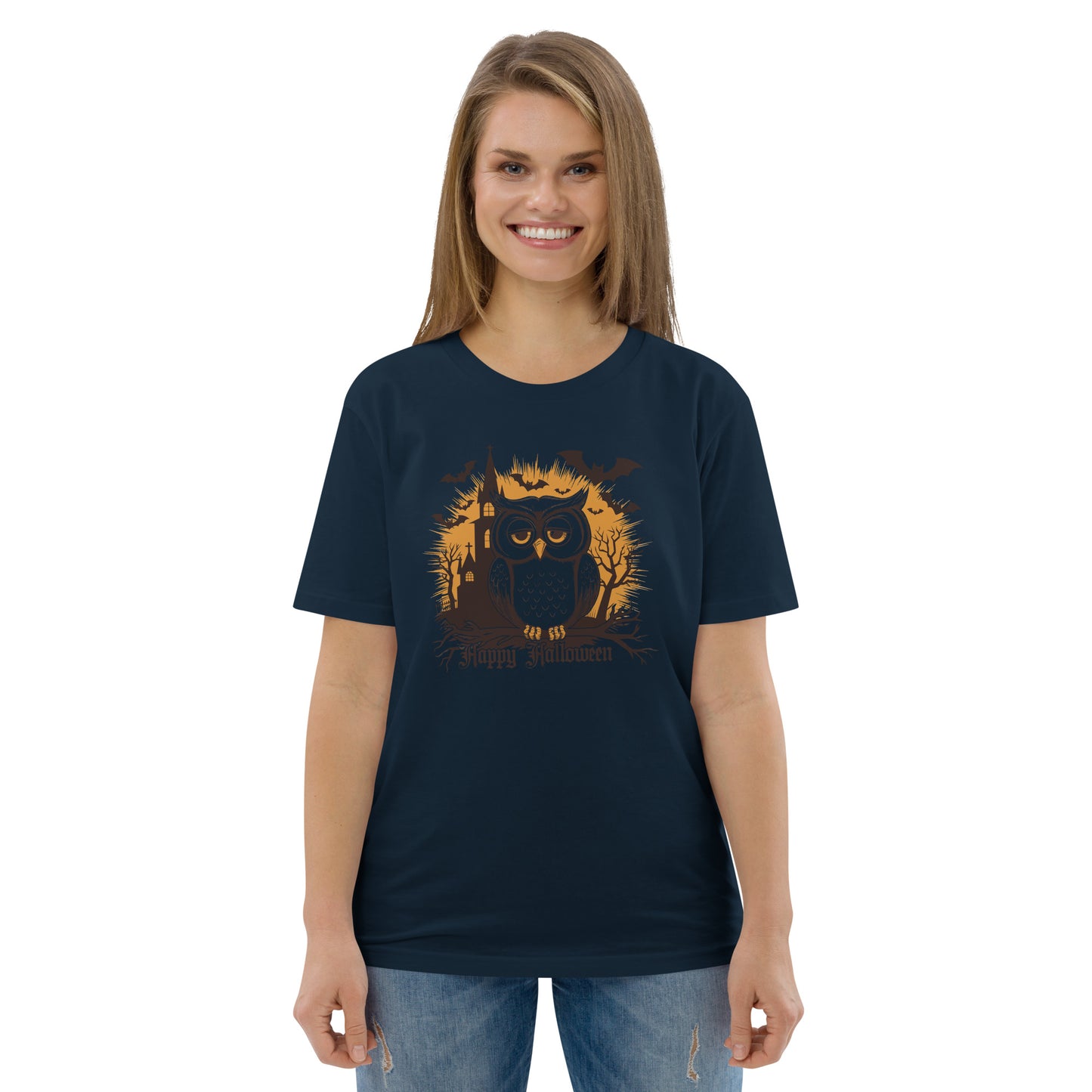 Unisex Organic Cotton T-Shirt: Halloween Owl Eco-Friendly Style USA Dudeily