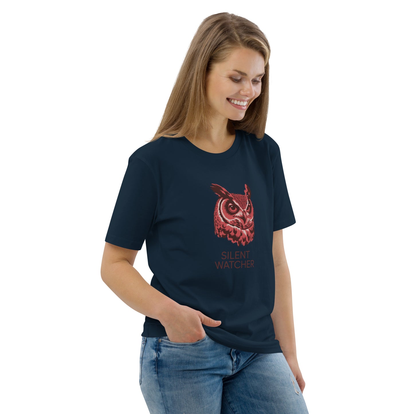 Unisex Organic Cotton T-Shirt: 'Silent Watcher' | Sustainable Owl Fashion USA Dudeily
