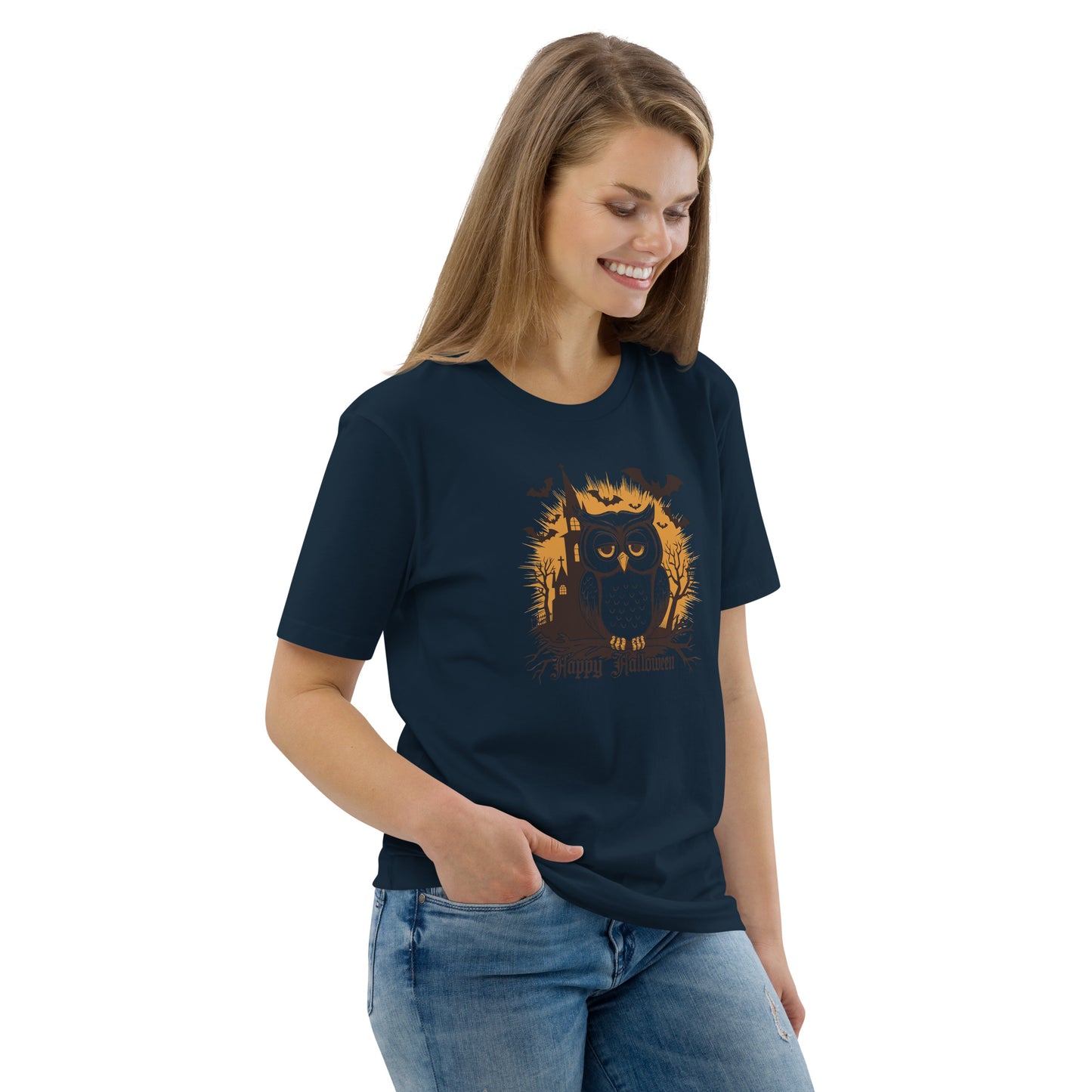 Unisex Organic Cotton T-Shirt: Halloween Owl Eco-Friendly Style USA Dudeily