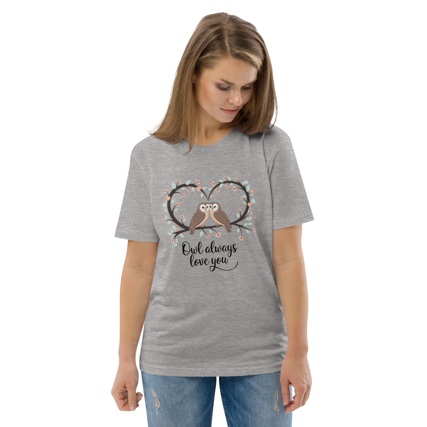 Owl-Themed Unisex Organic Cotton T-Shirt | Sustainable Fashion Heather Grey Dudeily