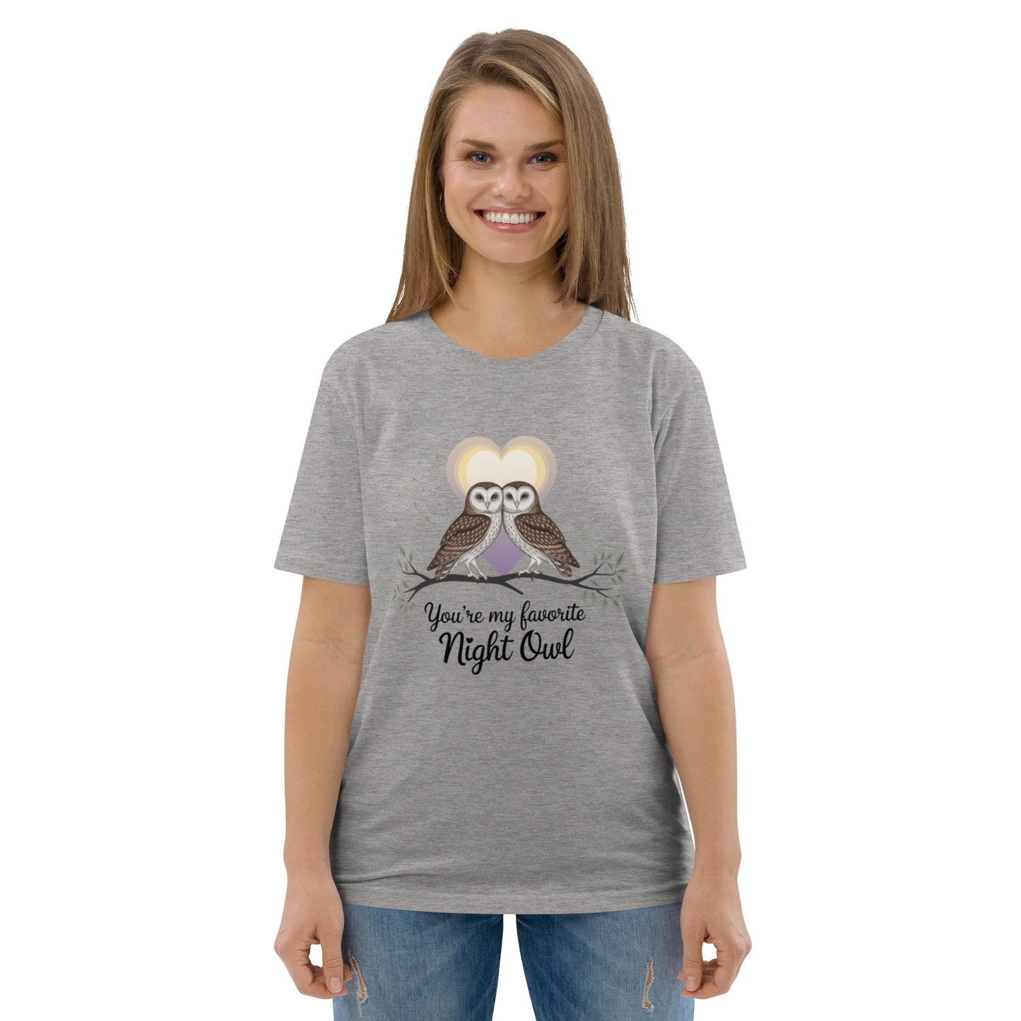 Owl-Themed Unisex Organic Cotton T-Shirt | Sustainable Fashion Heather Grey Dudeily