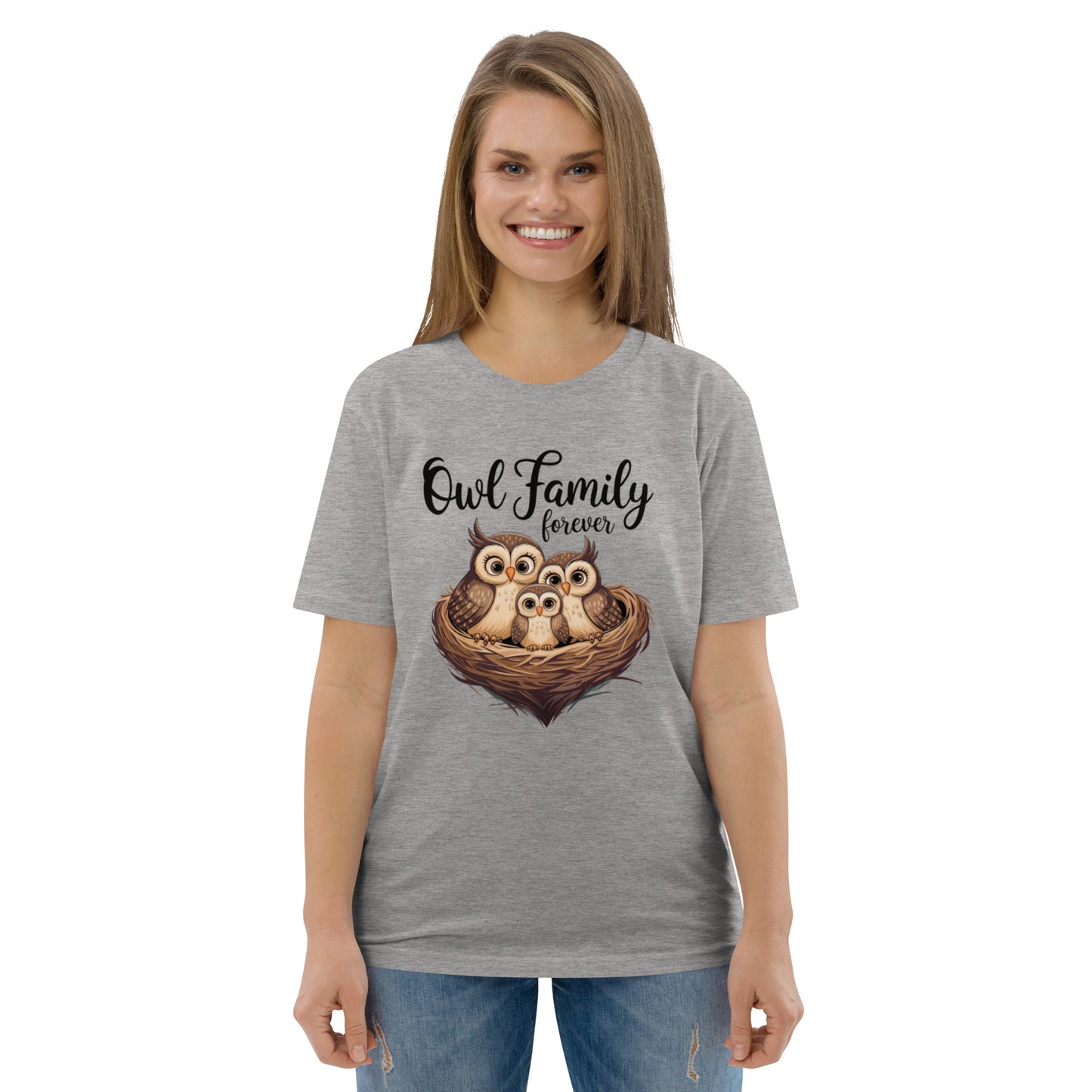 Owl-Themed Unisex Organic Cotton T-Shirt | Eco-Friendly Style Heather Grey Dudeily