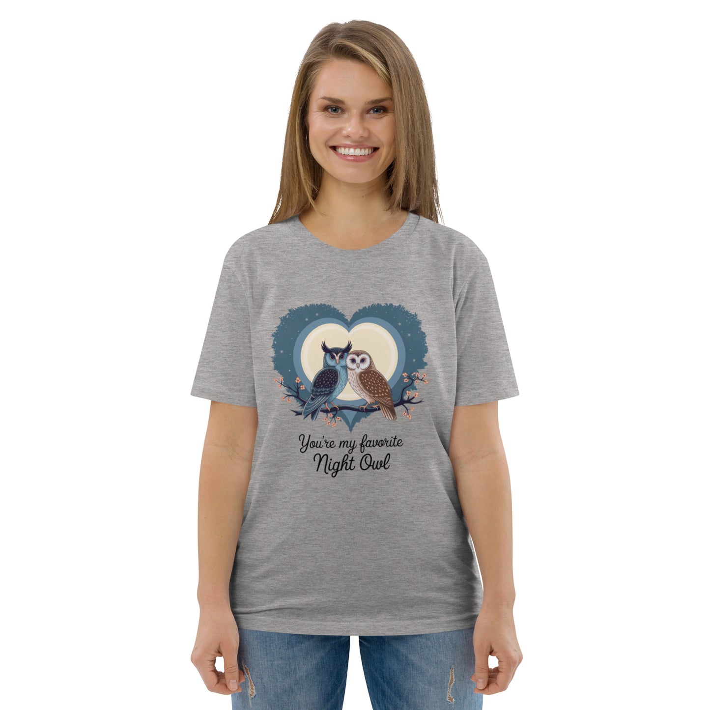 Owl-Themed Unisex Organic Cotton T-Shirt | Eco-Friendly Fashion Heather Grey Dudeily