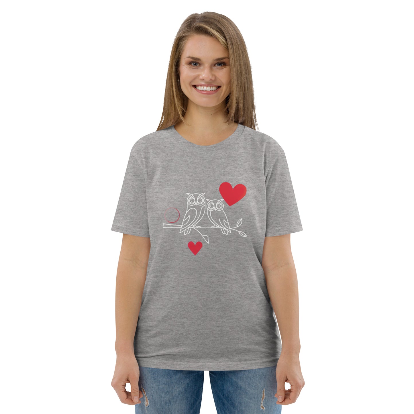 Owl-Themed Unisex Organic Cotton T-Shirt | Eco-Friendly Heather Grey Dudeily
