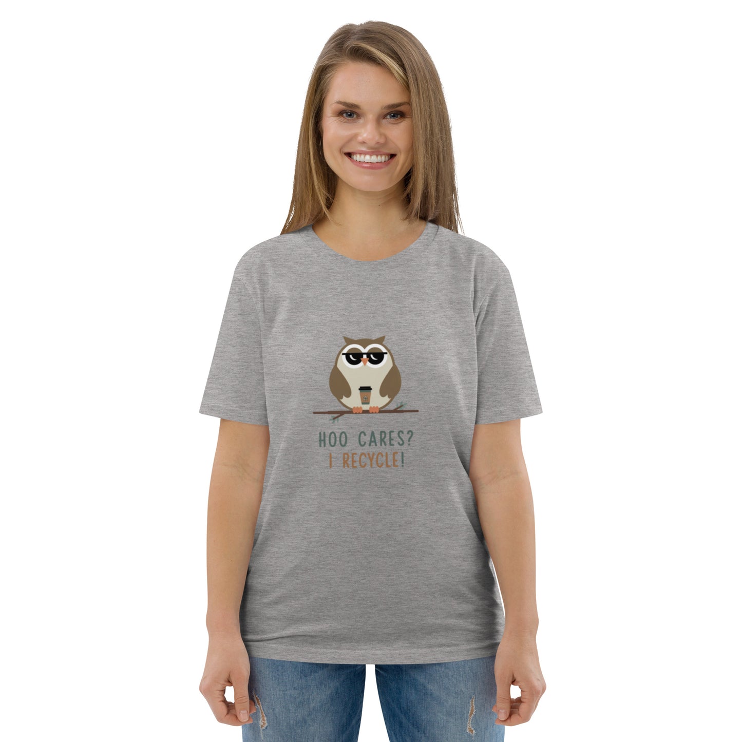 Unisex Organic Cotton T-Shirt | Owl Themed Eco-Friendly & Comfortable Heather Grey Dudeily