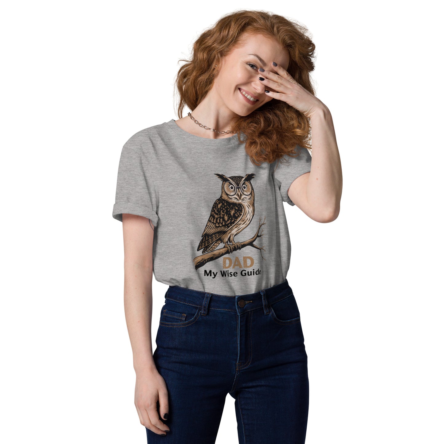 Unisex Organic Cotton T-Shirt – Owl Themed Sustainable Fashion for Father's Day by Dudeily Heather Grey Dudeily