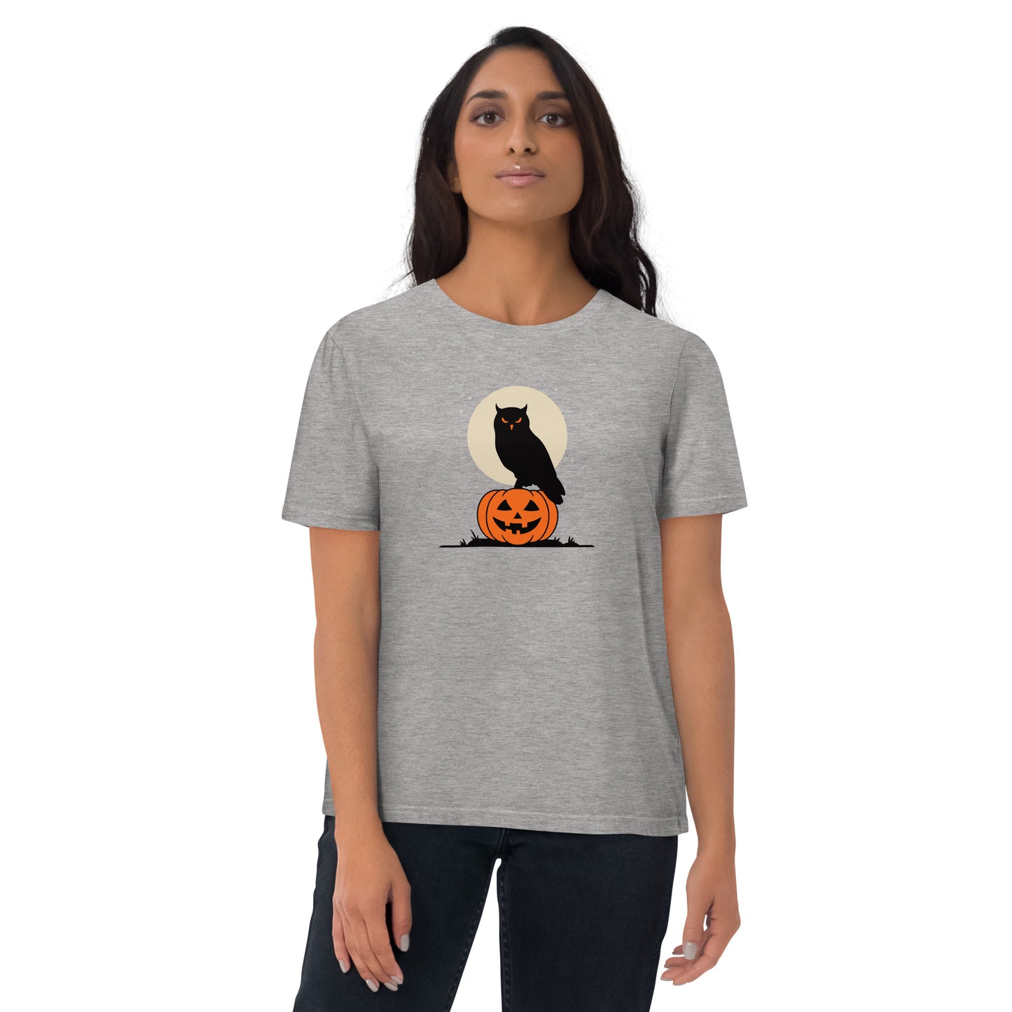 Unisex Organic Cotton T-Shirt: Halloween Owl Sustainable Style USA Heather Grey Dudeily