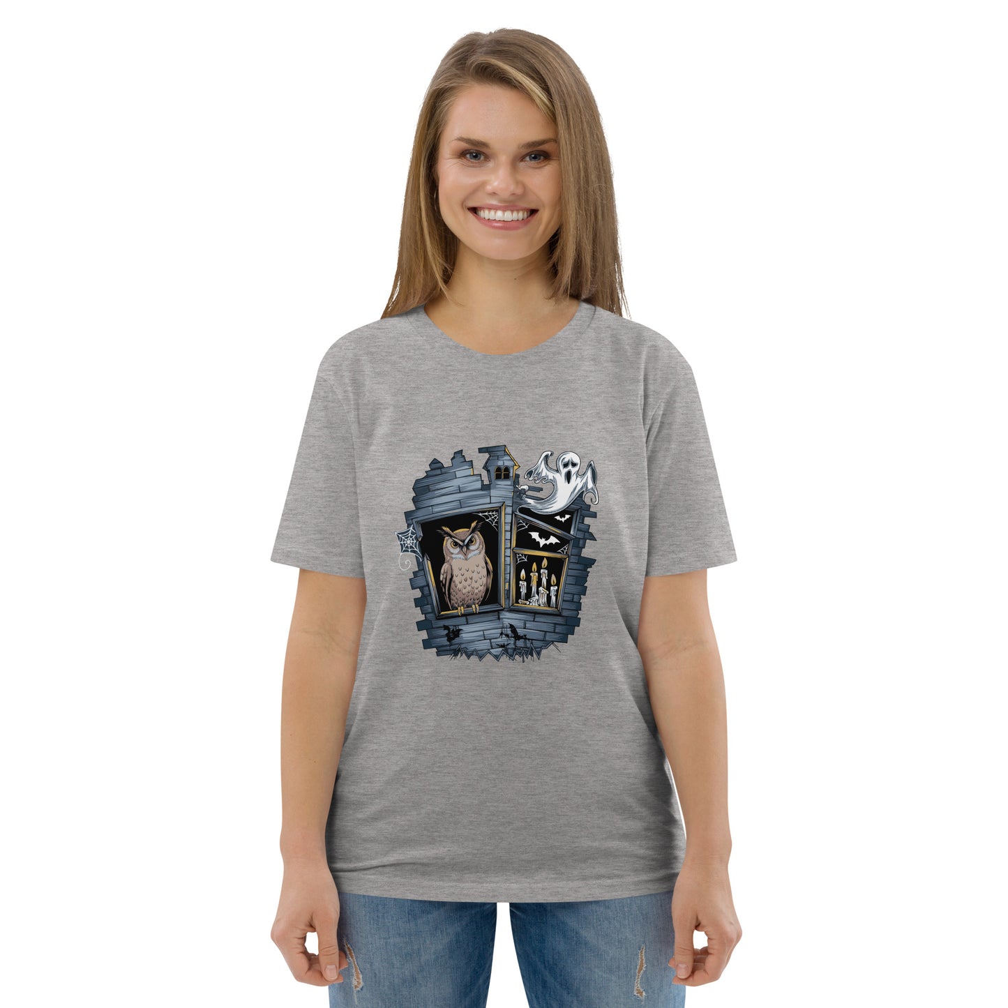 Unisex Organic Cotton T-Shirt: Halloween Owl Eco-Friendly Style USA Heather Grey Dudeily