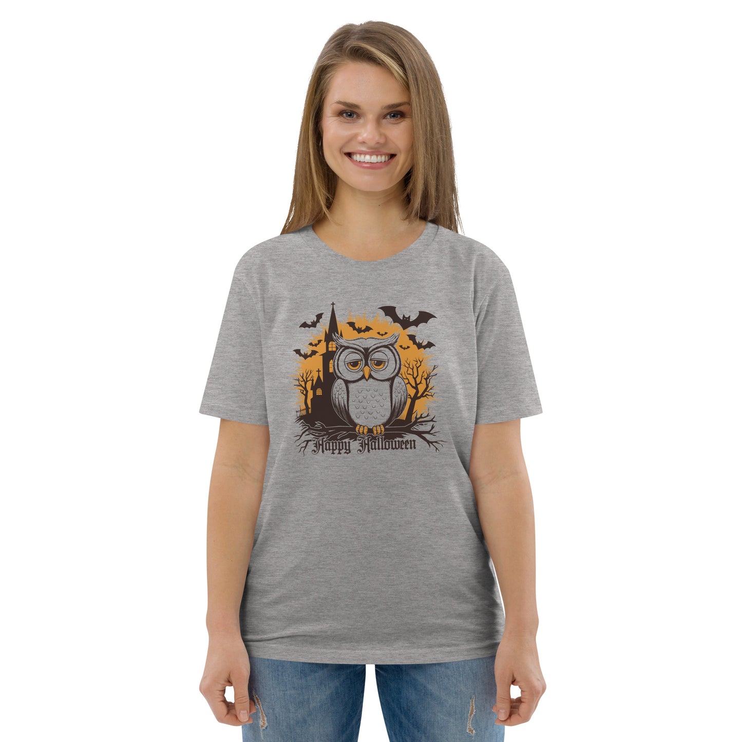 Unisex Organic Cotton T-Shirt: Halloween Owl Eco-Friendly Style USA Dudeily