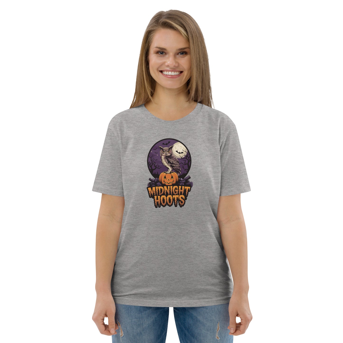 Unisex Organic Cotton T-Shirt: Halloween Owl Eco Fashion USA Dudeily