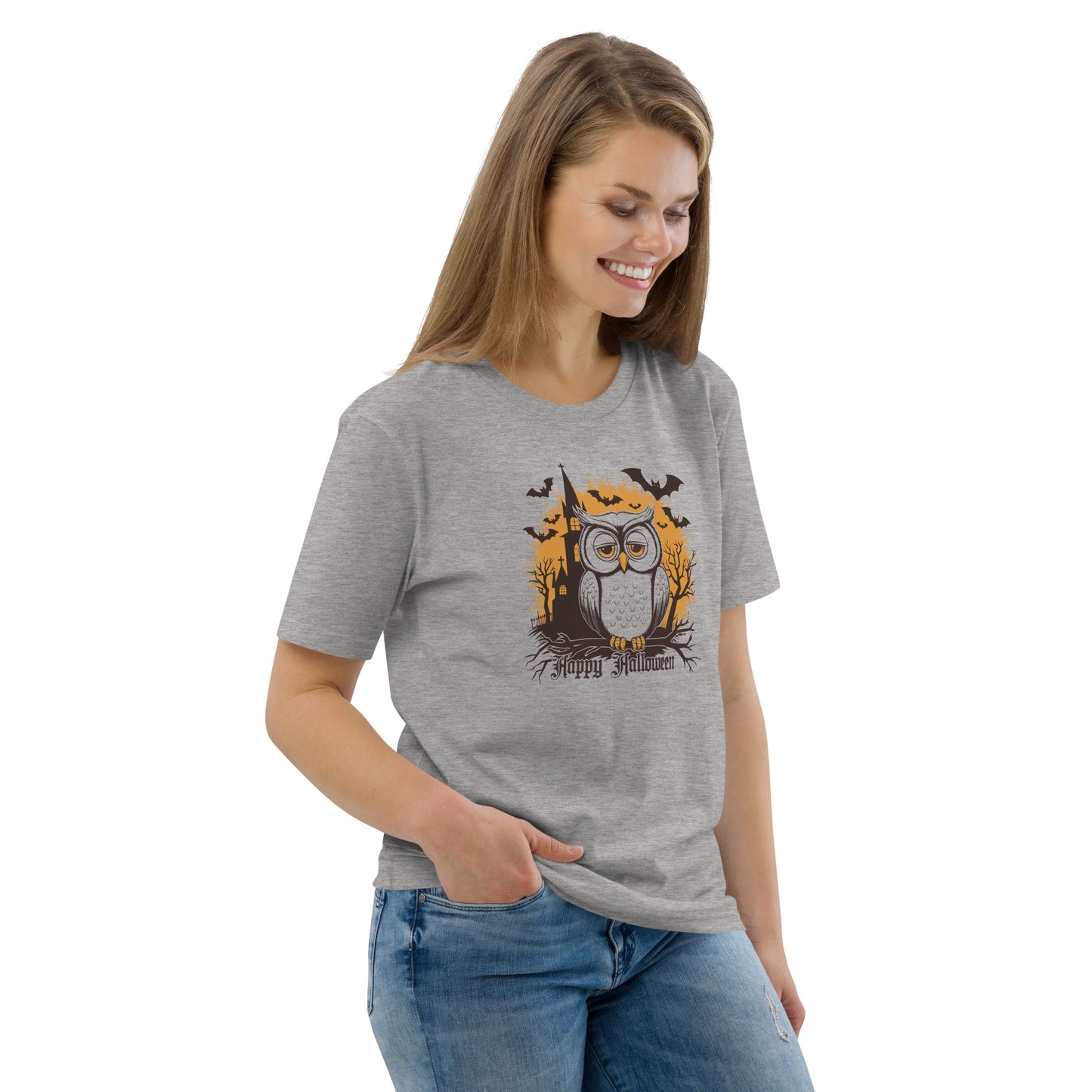 Unisex Organic Cotton T-Shirt: Halloween Owl Eco-Friendly Style USA Dudeily