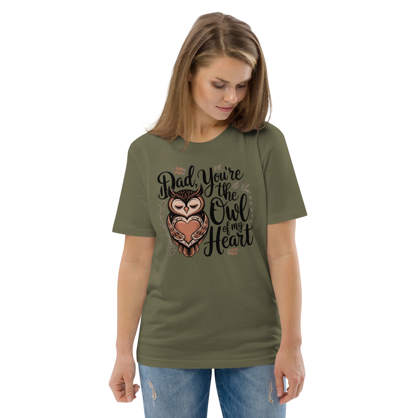 Unisex Organic Cotton T-Shirt – Owl-Themed Eco-Friendly Style by Dudeily Khaki Dudeily