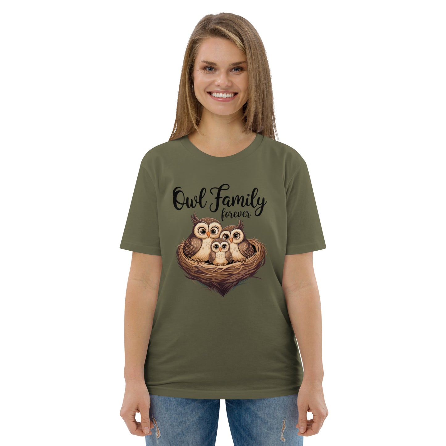 Owl-Themed Unisex Organic Cotton T-Shirt | Eco-Friendly Style Khaki Dudeily