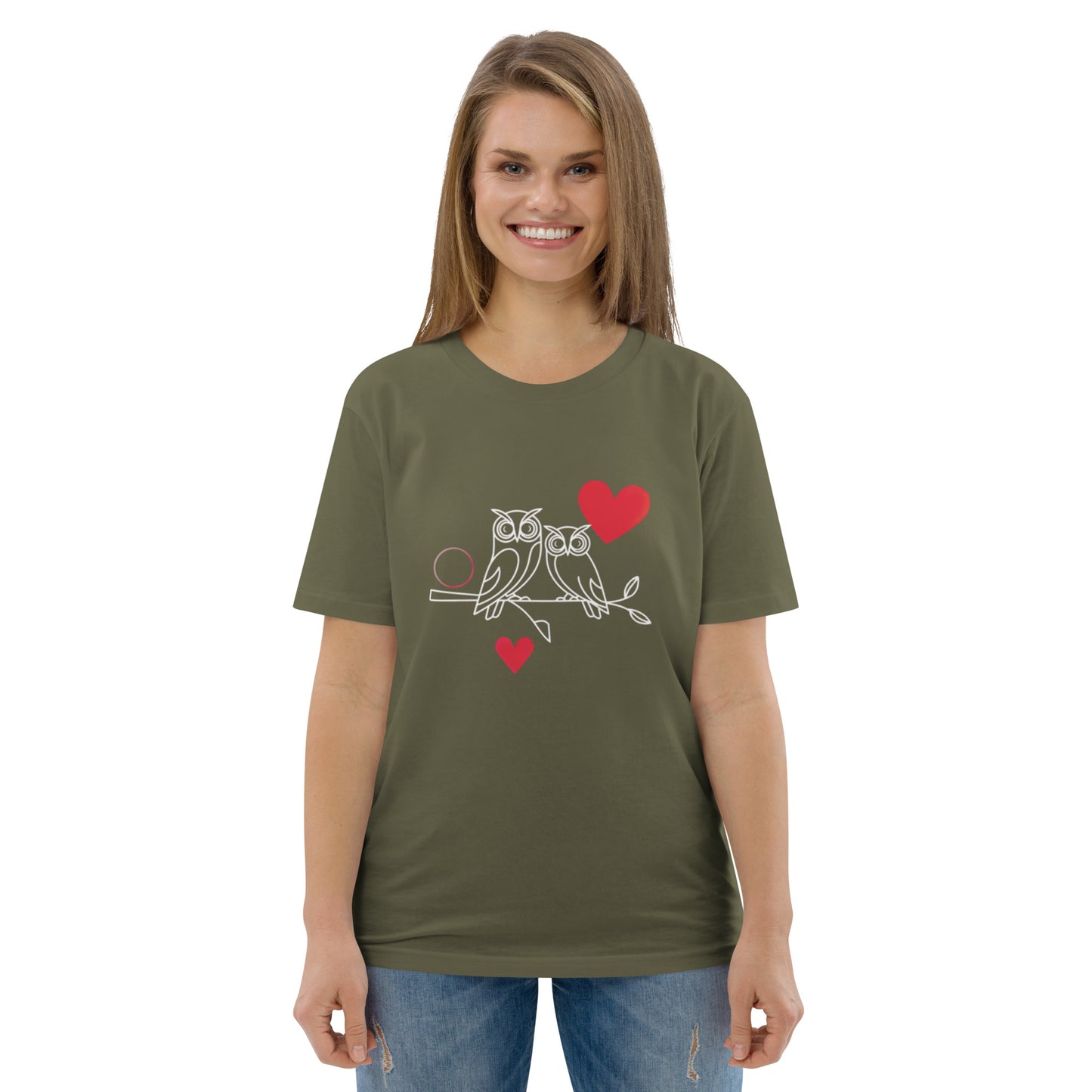 Owl-Themed Unisex Organic Cotton T-Shirt | Eco-Friendly Khaki Dudeily
