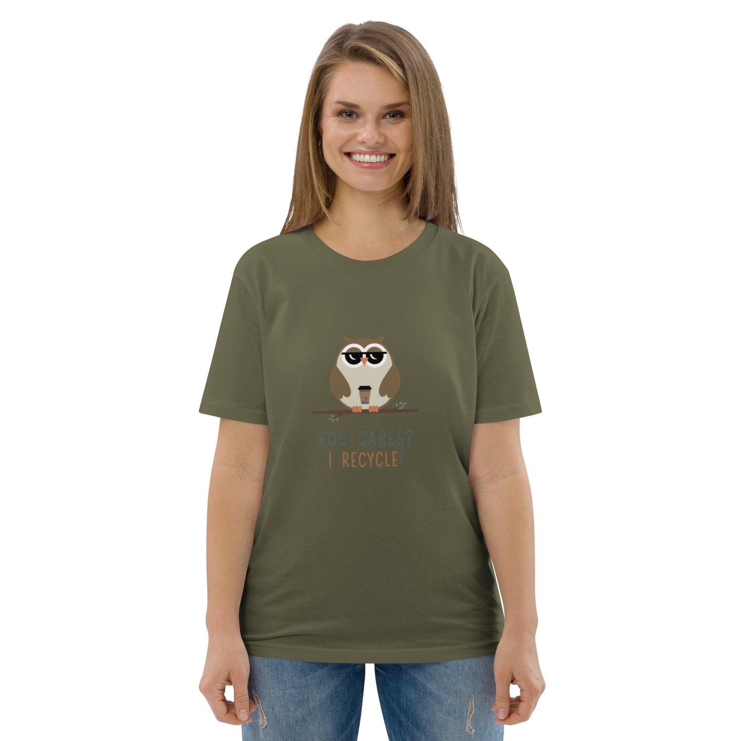 Unisex Organic Cotton T-Shirt | Owl Themed Eco-Friendly & Comfortable Khaki Dudeily