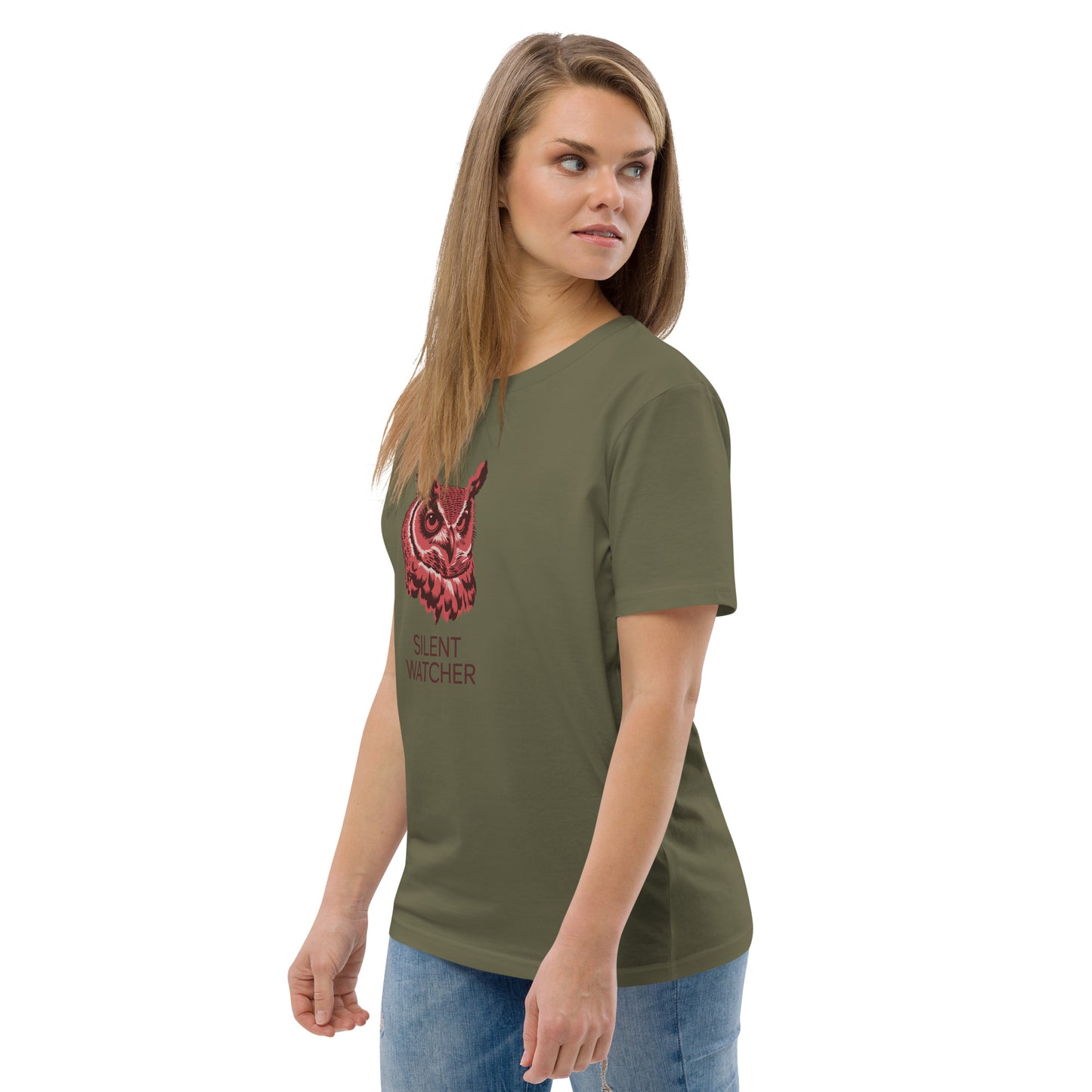 Unisex Organic Cotton T-Shirt: 'Silent Watcher' | Sustainable Owl Fashion USA Dudeily