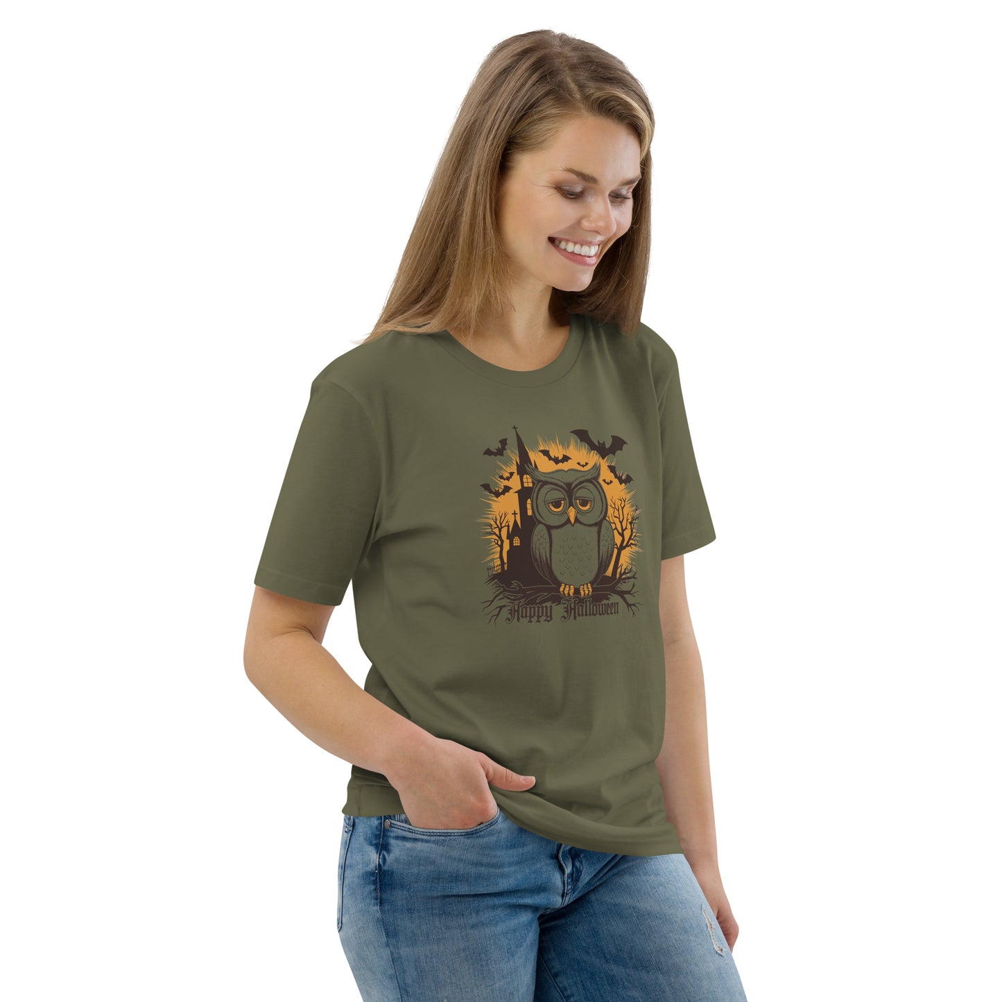 Unisex Organic Cotton T-Shirt: Halloween Owl Eco-Friendly Style USA Dudeily