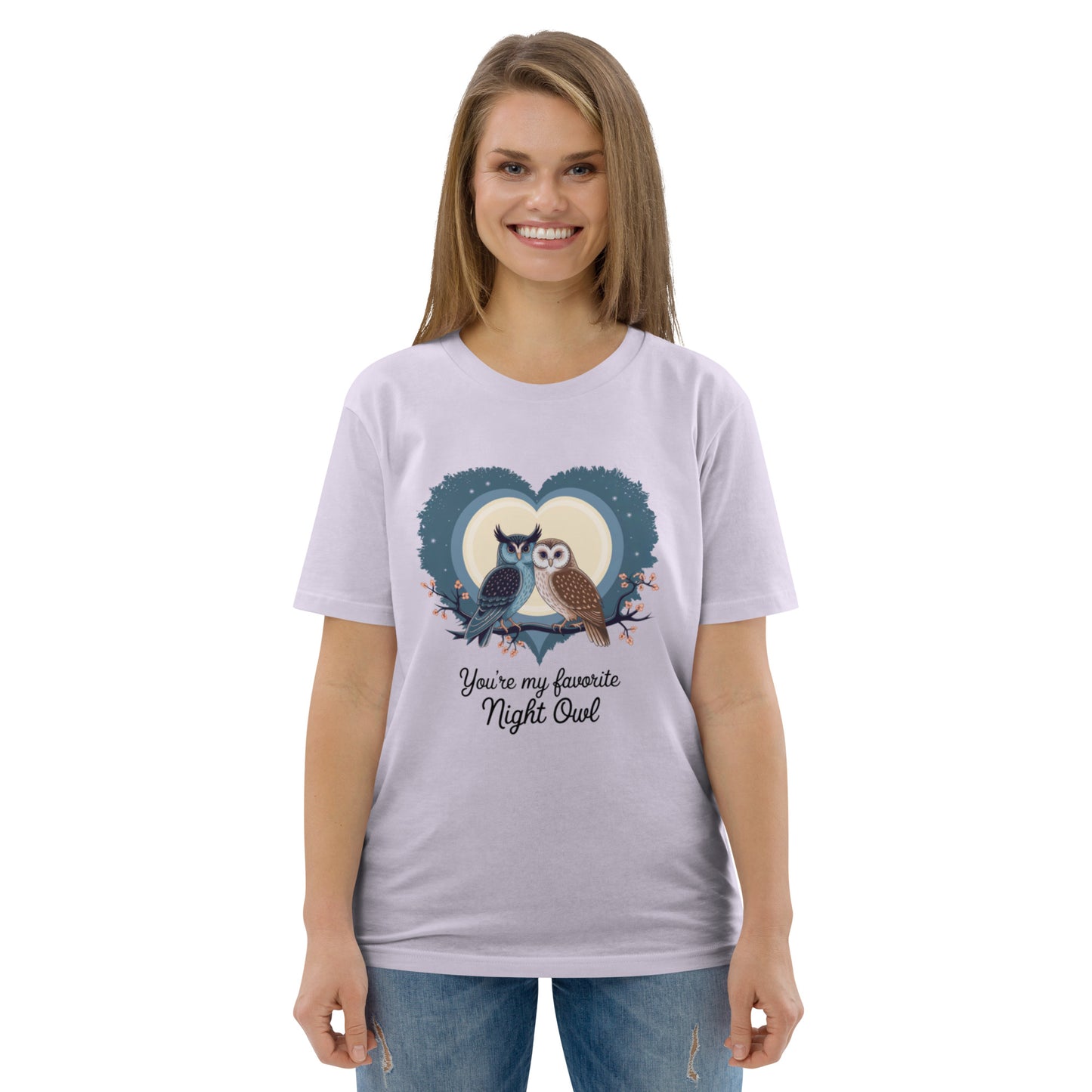 Owl-Themed Unisex Organic Cotton T-Shirt | Eco-Friendly Fashion Lavender Dudeily