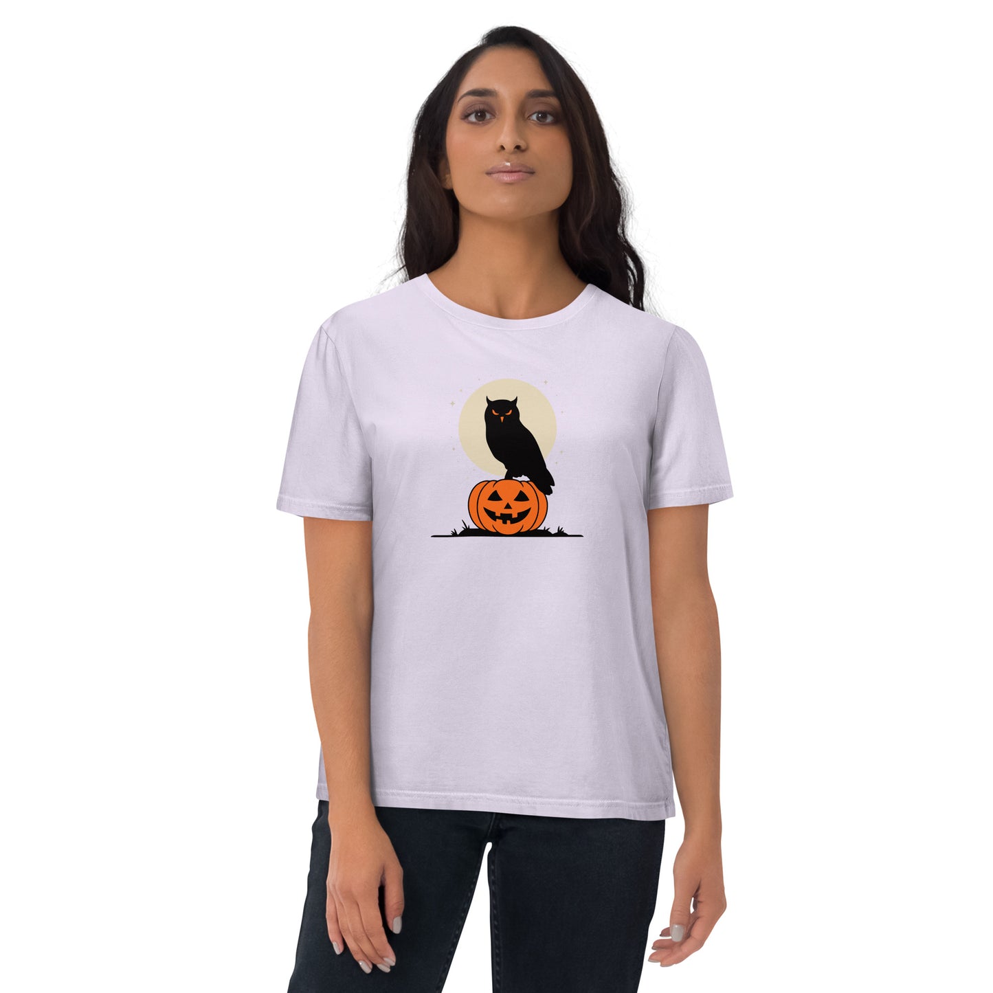 Unisex Organic Cotton T-Shirt: Halloween Owl Sustainable Style USA Lavender Dudeily