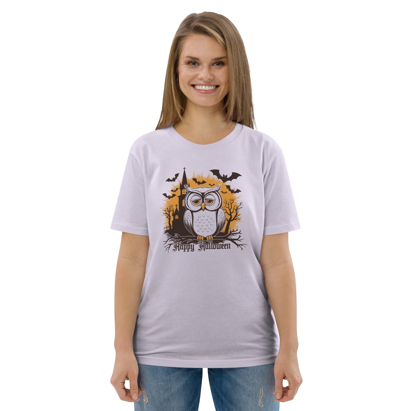 Unisex Organic Cotton T-Shirt: Halloween Owl Eco-Friendly Style USA Dudeily