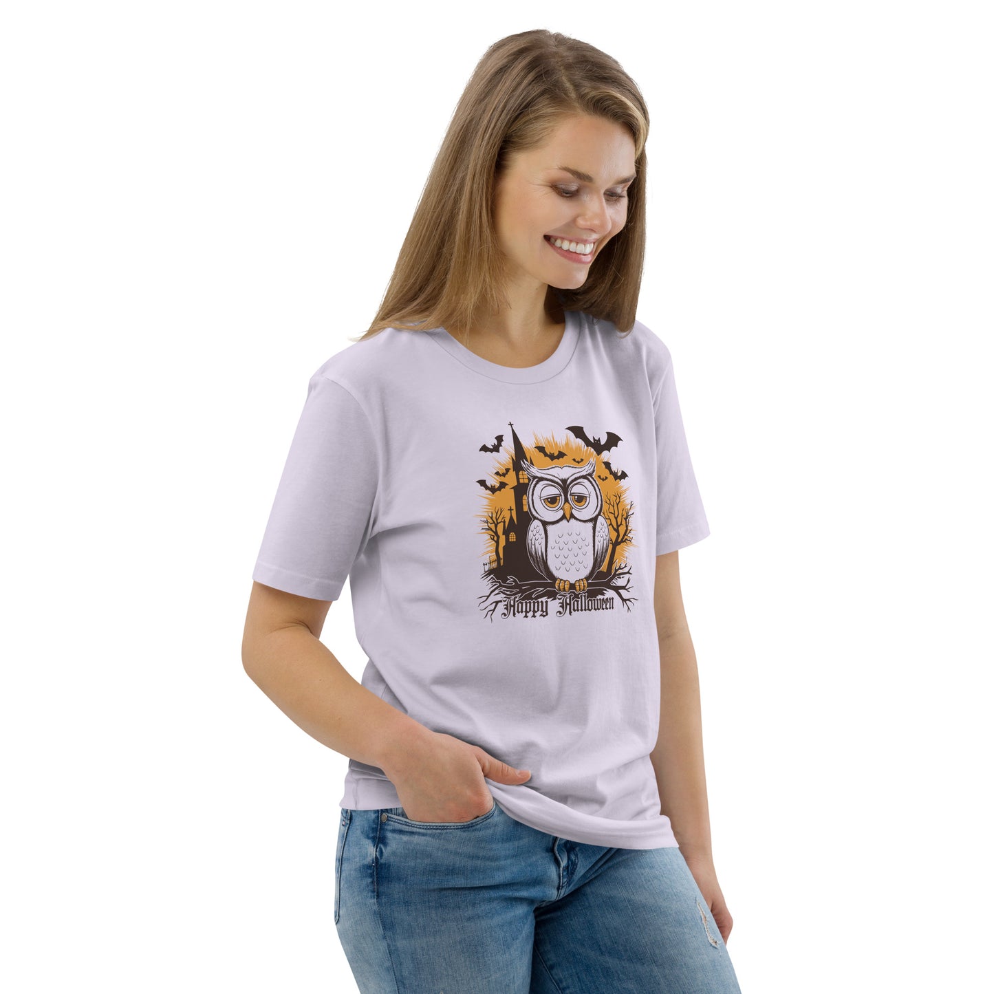 Unisex Organic Cotton T-Shirt: Halloween Owl Eco-Friendly Style USA Dudeily