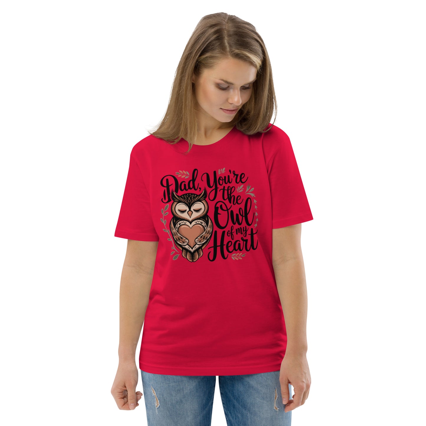 Unisex Organic Cotton T-Shirt – Owl-Themed Eco-Friendly Style by Dudeily Red Dudeily