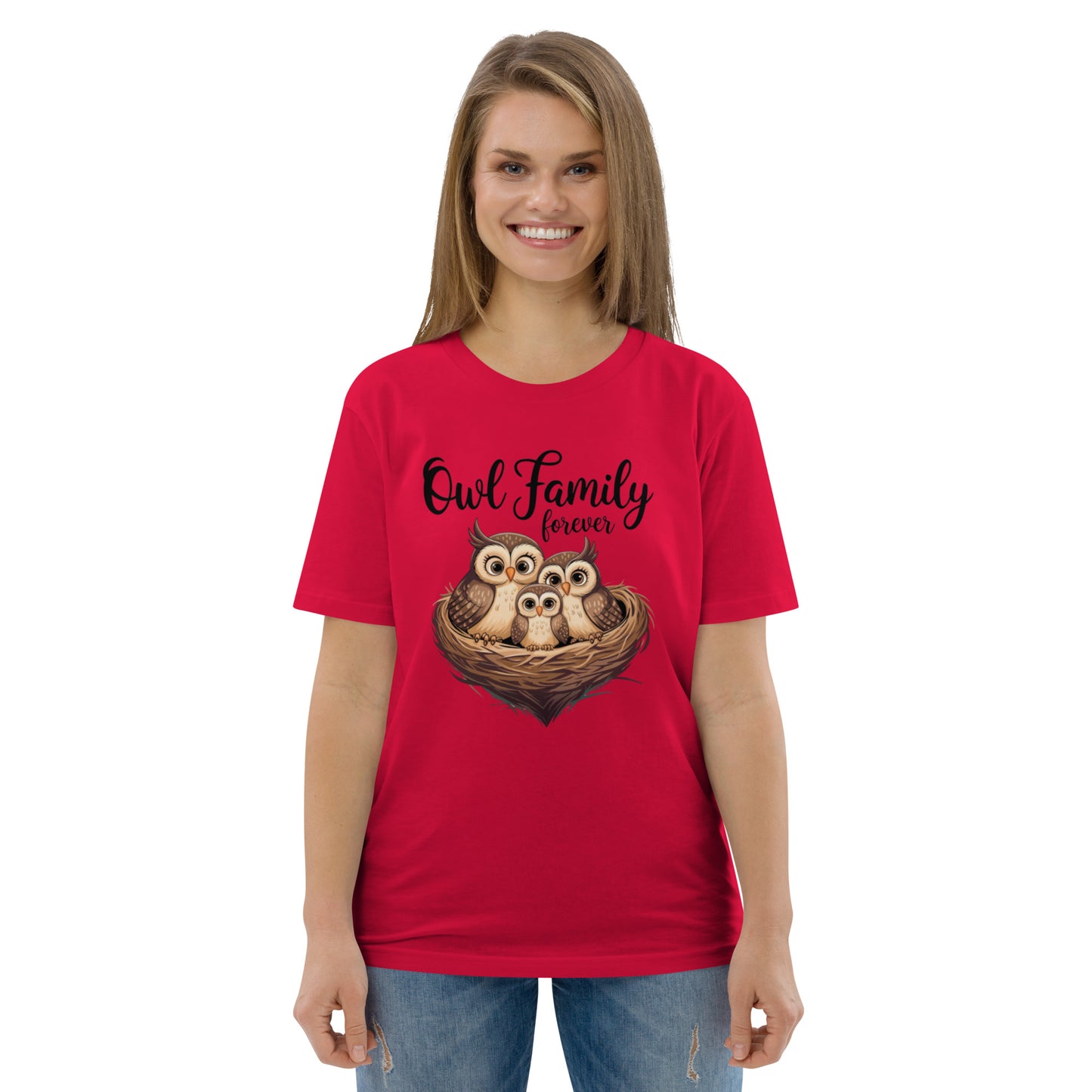 Unisex Organic Cotton T-Shirt |Owl-Themed Eco-Friendly, Stylish Red Dudeily