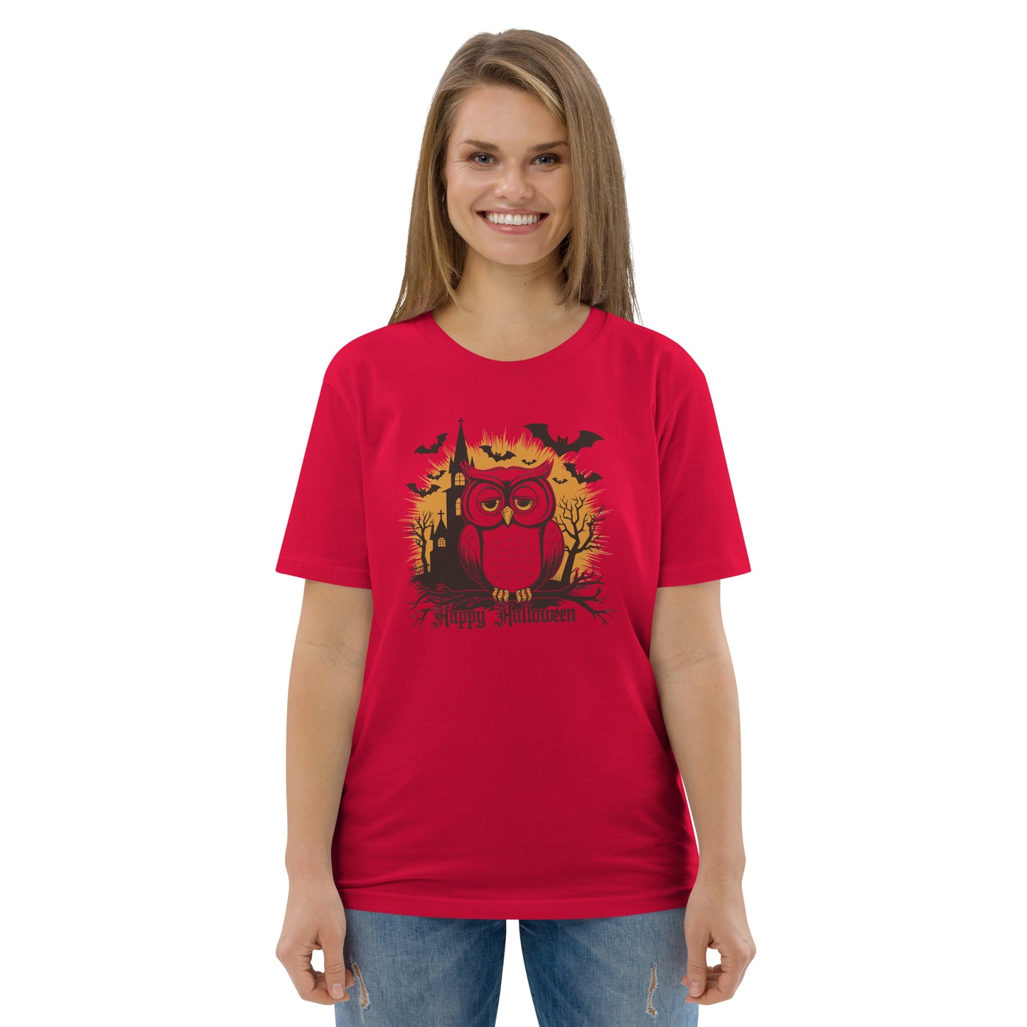 Unisex Organic Cotton T-Shirt: Halloween Owl Eco-Friendly Style USA Dudeily