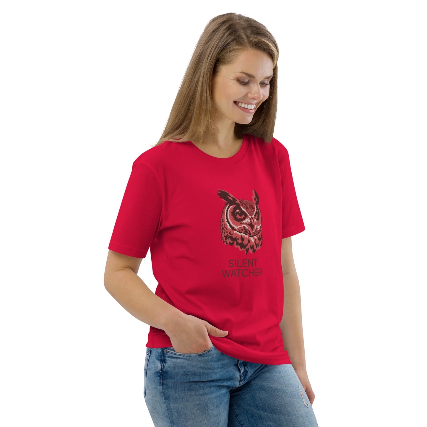 Unisex Organic Cotton T-Shirt: 'Silent Watcher' | Sustainable Owl Fashion USA Dudeily