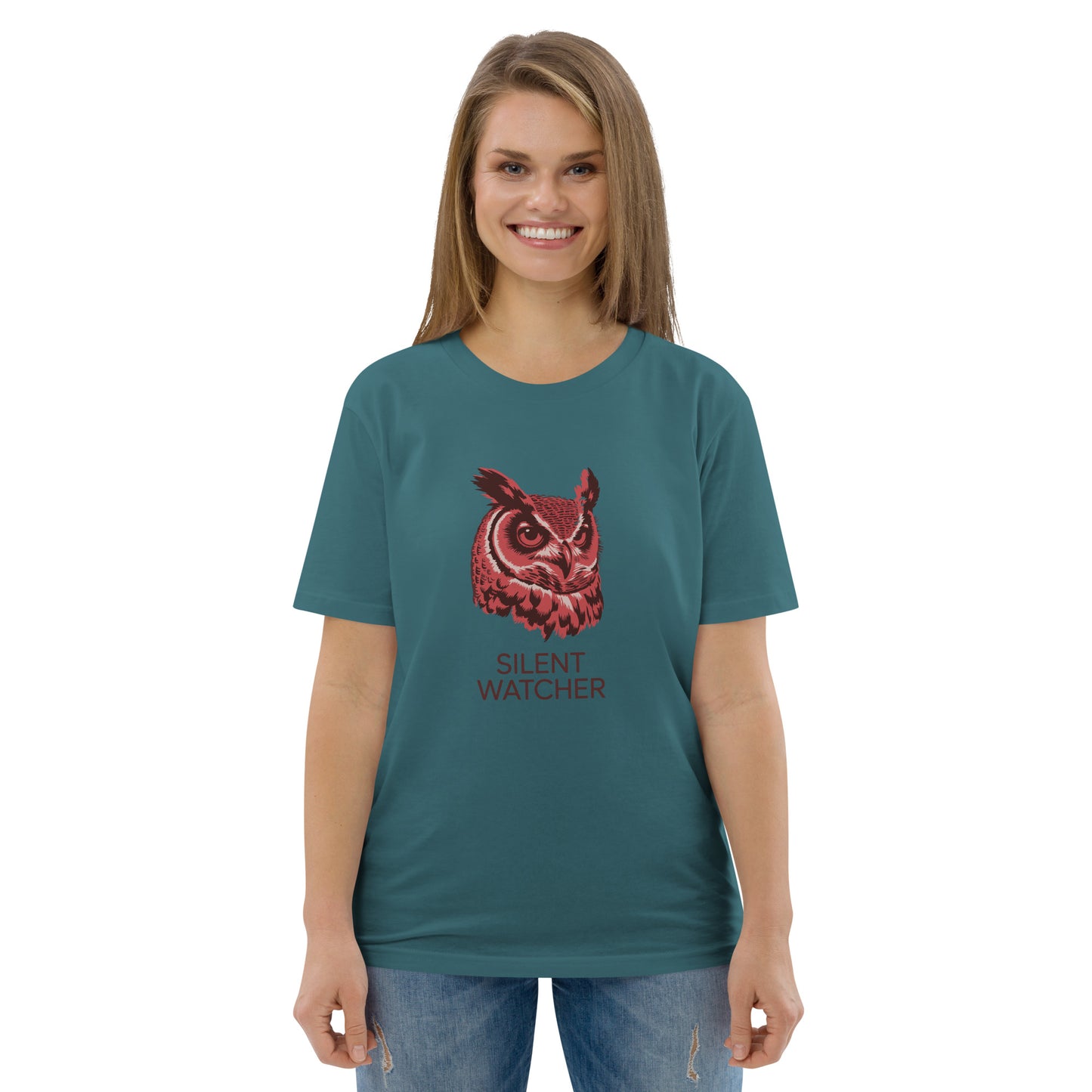 Unisex Organic Cotton T-Shirt: 'Silent Watcher' | Sustainable Owl Fashion USA Stargazer Dudeily