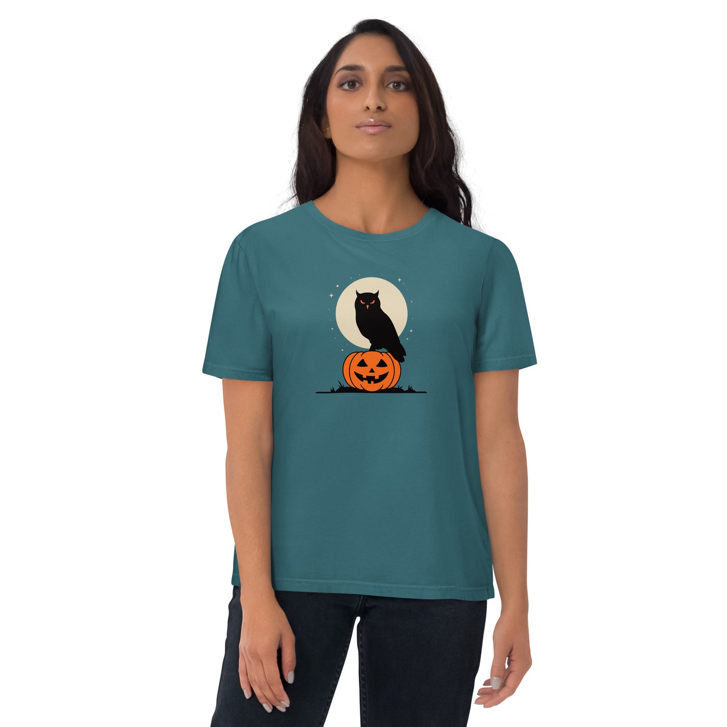 Unisex Organic Cotton T-Shirt: Halloween Owl Sustainable Style USA Stargazer Dudeily
