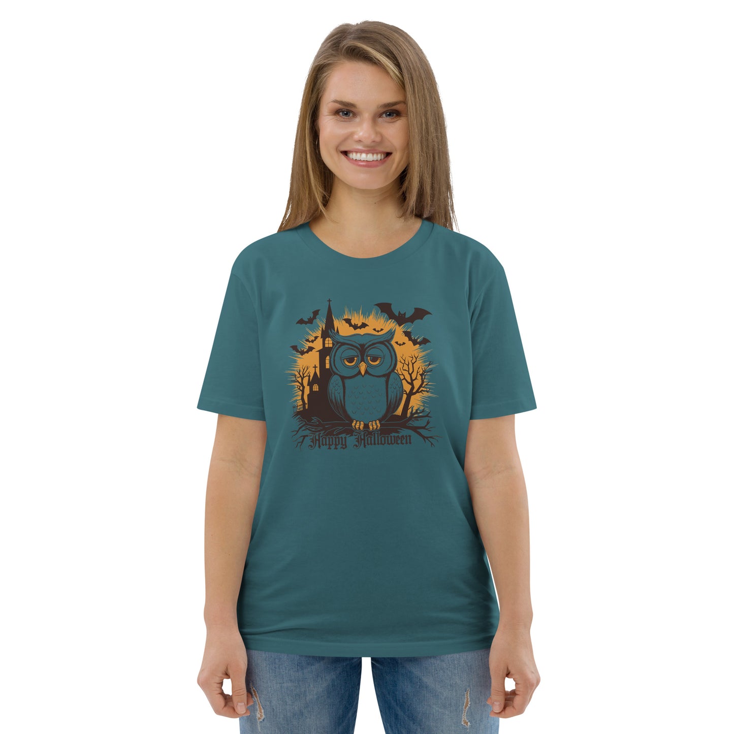 Unisex Organic Cotton T-Shirt: Halloween Owl Eco-Friendly Style USA Dudeily