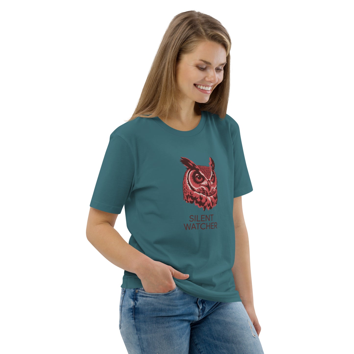 Unisex Organic Cotton T-Shirt: 'Silent Watcher' | Sustainable Owl Fashion USA Dudeily