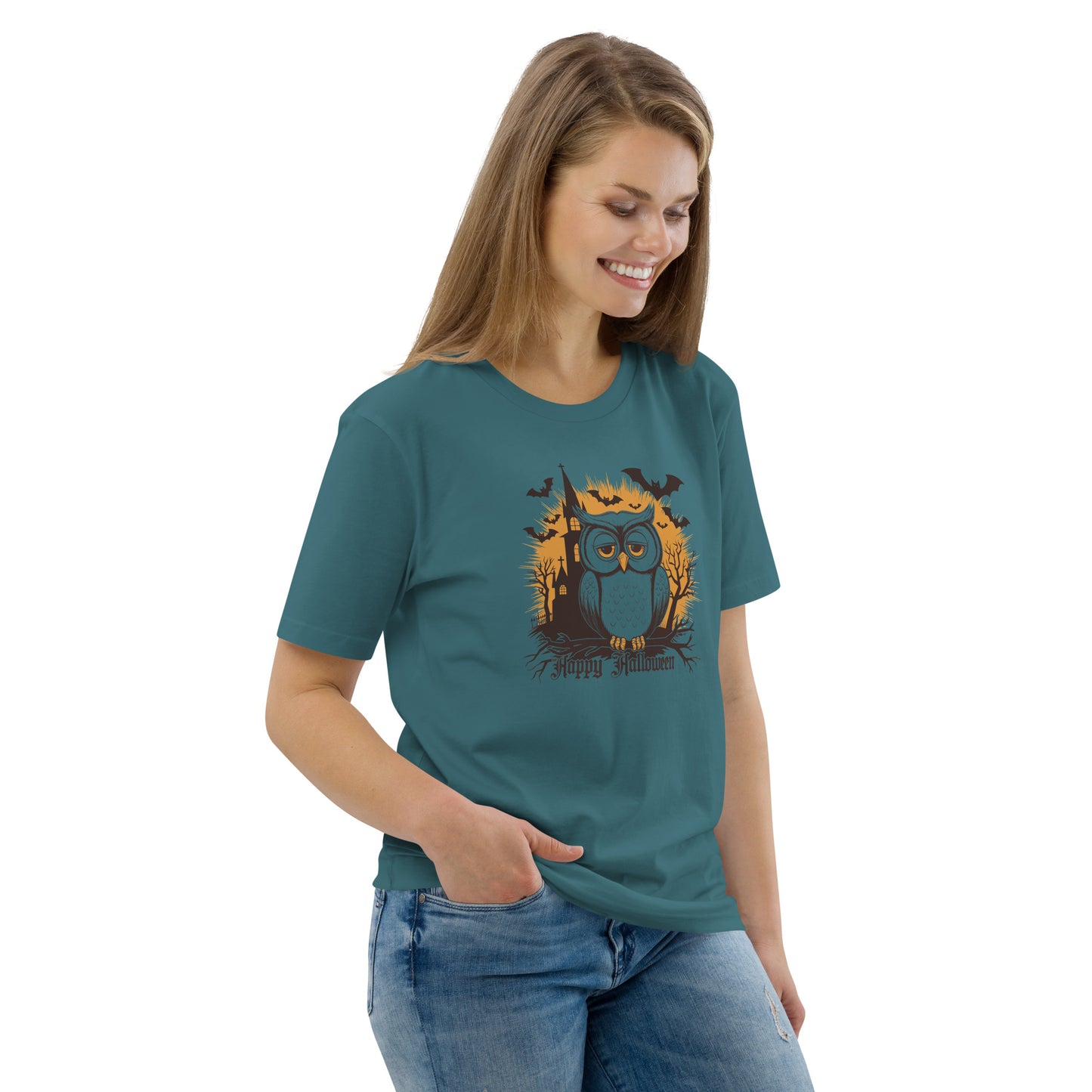 Unisex Organic Cotton T-Shirt: Halloween Owl Eco-Friendly Style USA Dudeily