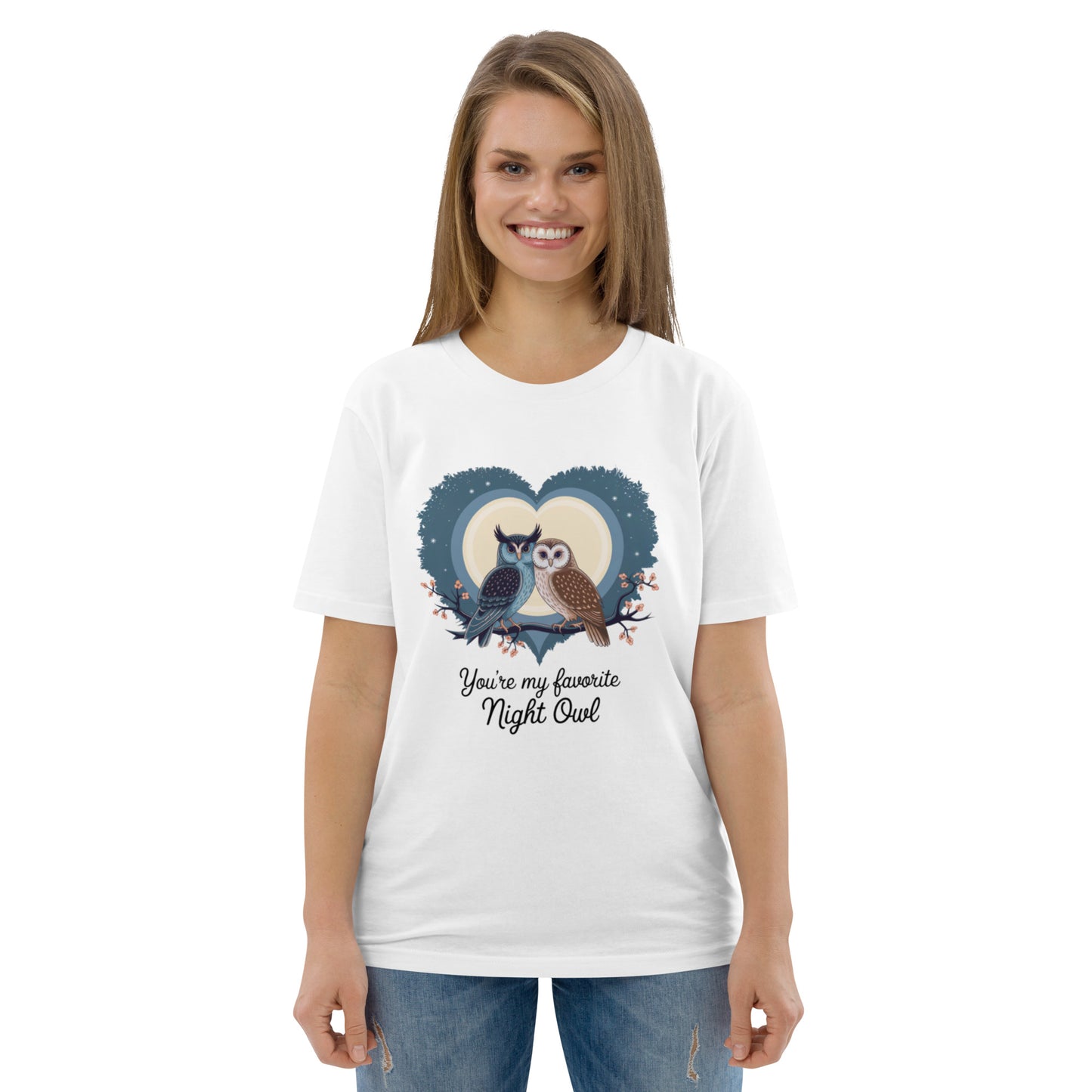 Owl-Themed Unisex Organic Cotton T-Shirt | Eco-Friendly Fashion White Dudeily