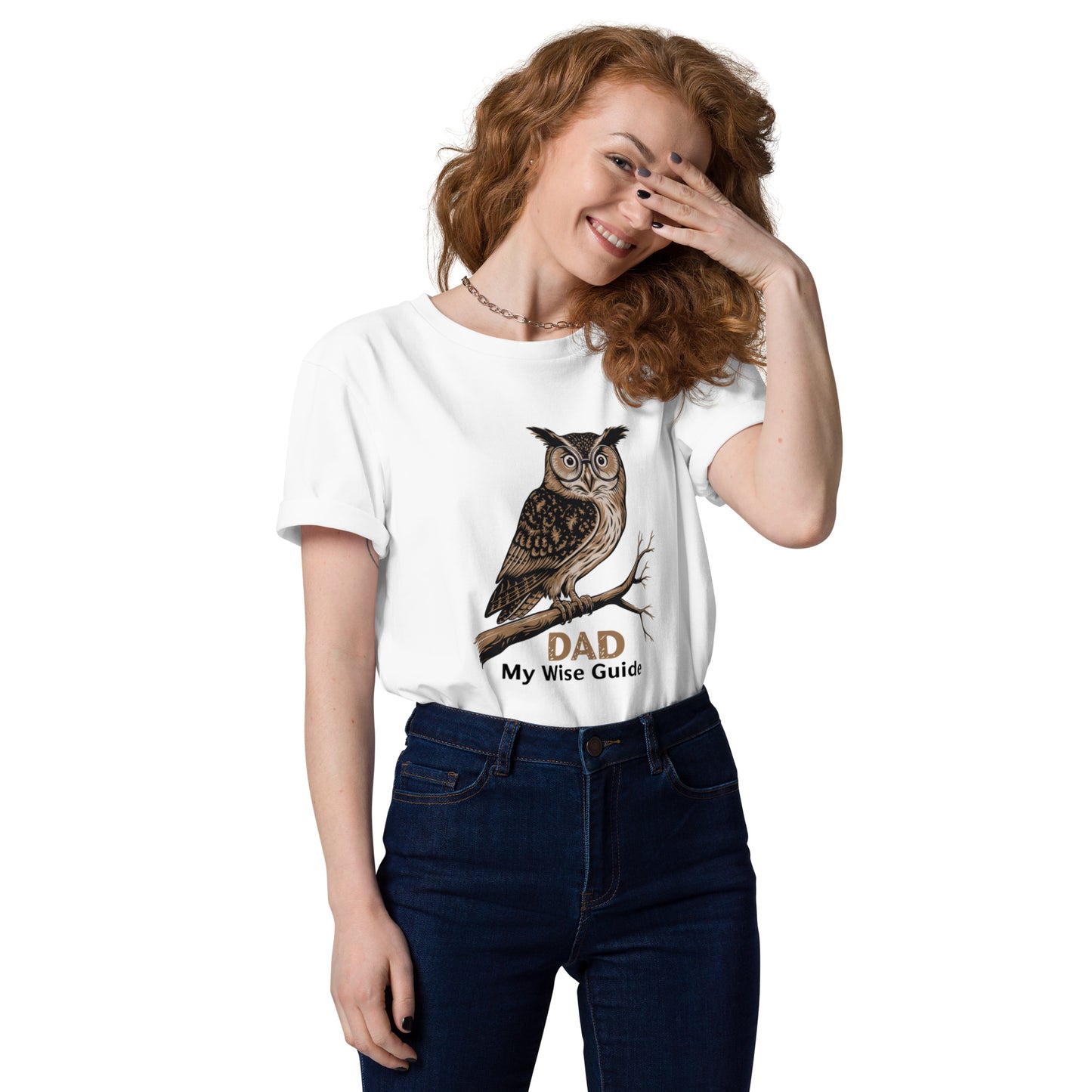 Unisex Organic Cotton T-Shirt – Owl Themed Sustainable Fashion for Father's Day by Dudeily White Dudeily