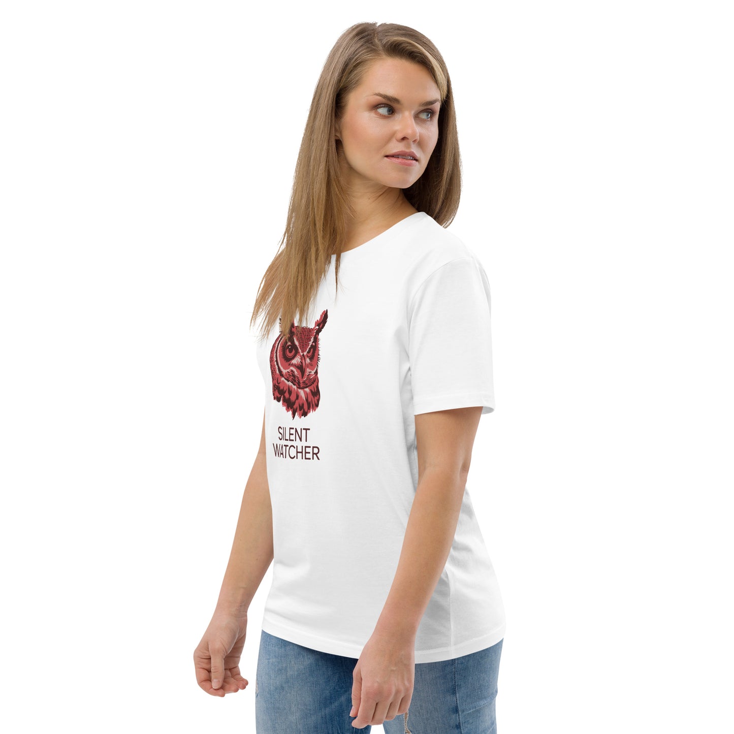 Unisex Organic Cotton T-Shirt: 'Silent Watcher' | Sustainable Owl Fashion USA Dudeily