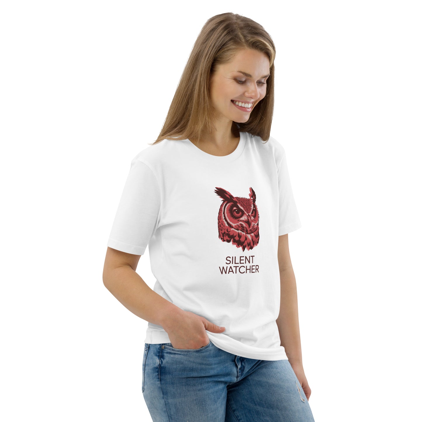 Unisex Organic Cotton T-Shirt: 'Silent Watcher' | Sustainable Owl Fashion USA Dudeily