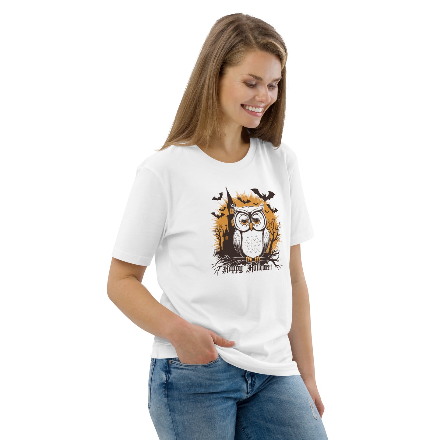 Unisex Organic Cotton T-Shirt: Halloween Owl Eco-Friendly Style USA Dudeily