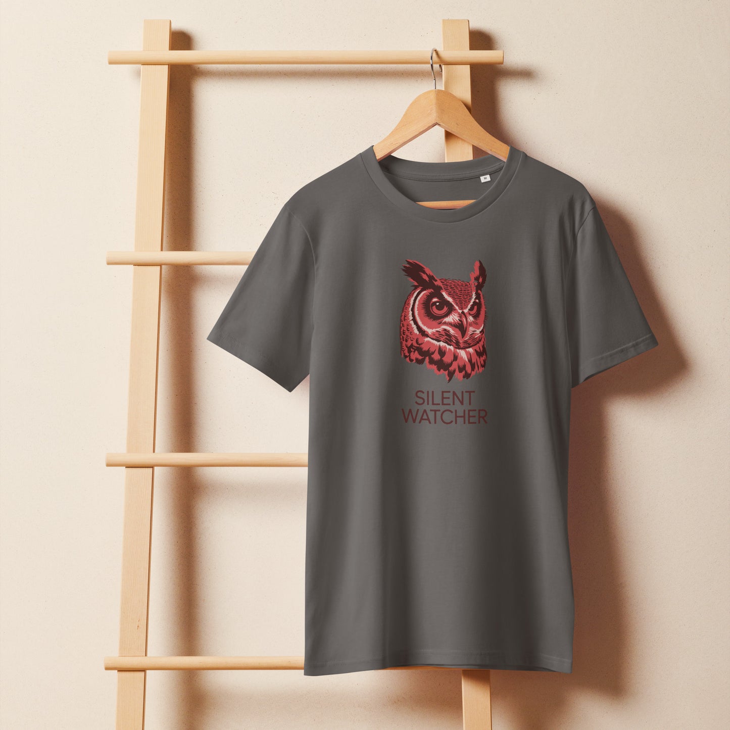 Unisex Organic Mid-Light T-Shirt: 'SILENT WATCHER' | Sustainable Owl Fashion USA Dudeily